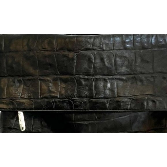 Nicole Miller Black Embossed PVC Leather Croc Zip Crossbody Bag Shoulder Purse - Picture 15 of 15